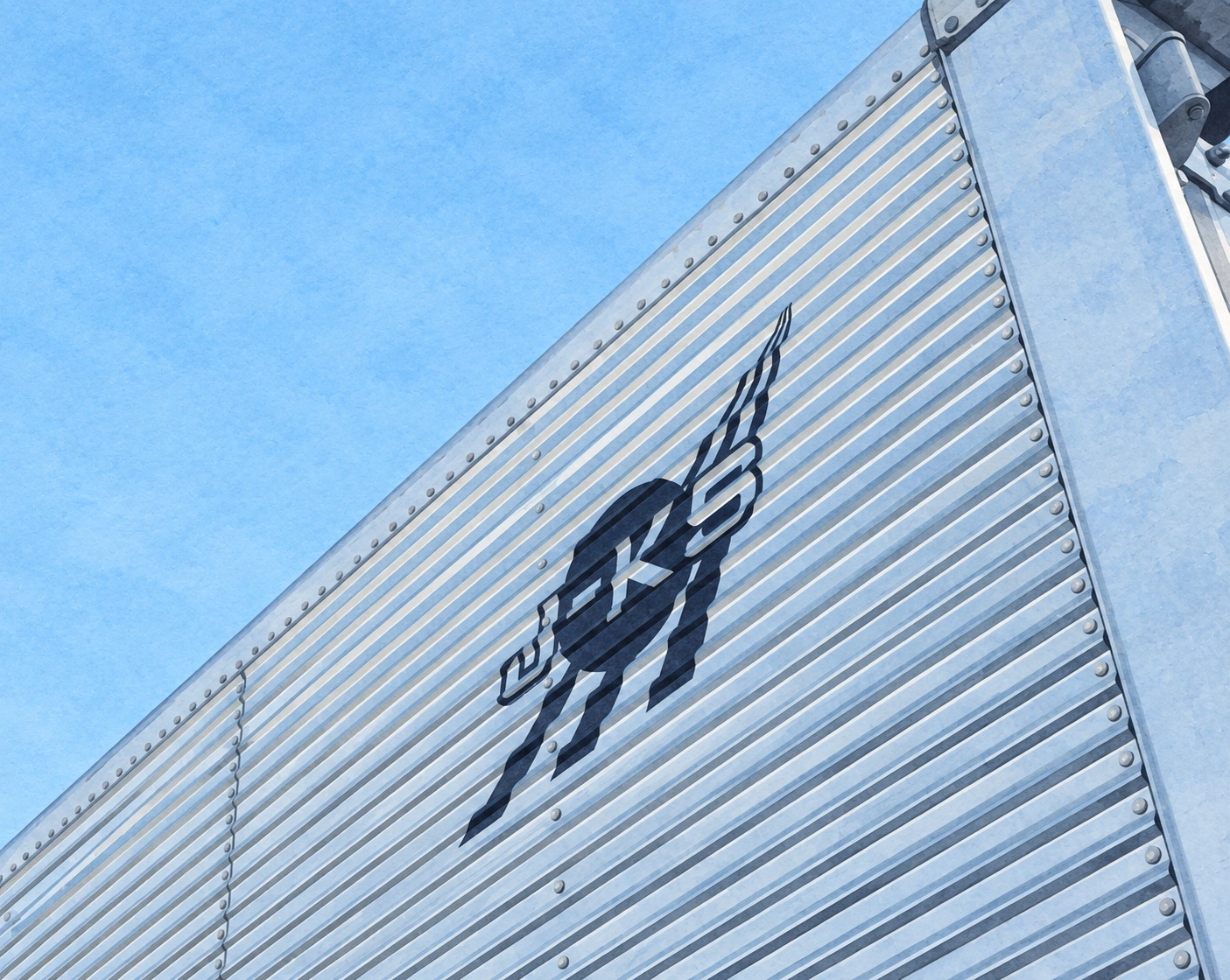 JKSロゴの入った車体と青空。公式写真をもとにした紙絵